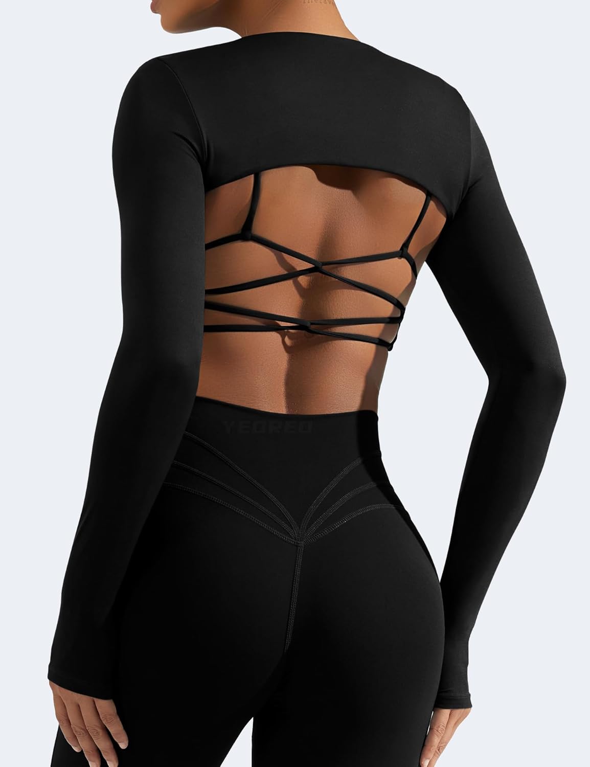 YEOREO Women Crop Top Long Sleeve Bolero Open Front Workout Cropped Shirts Sports Shrug