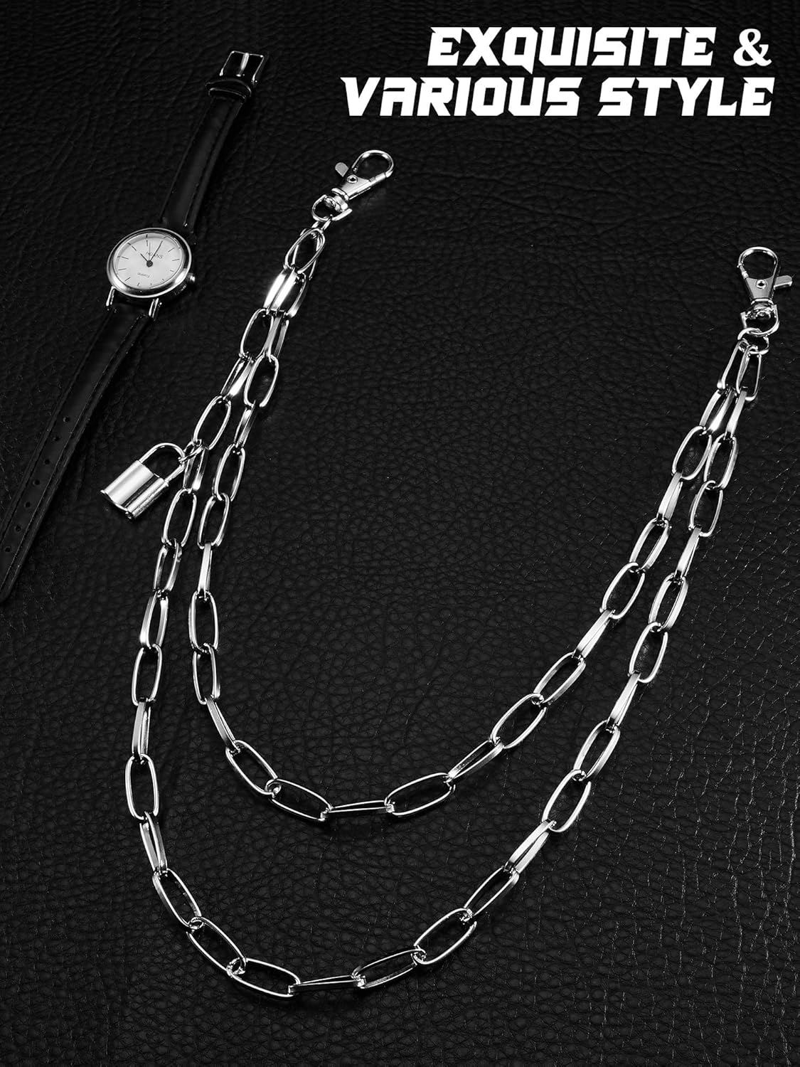 Hicarer 6 Pcs Jeans Chain Belt Silver Pants Waist Pocket Chains Multi Layer Goth Heart Butterfly Gift for Women Men Decor