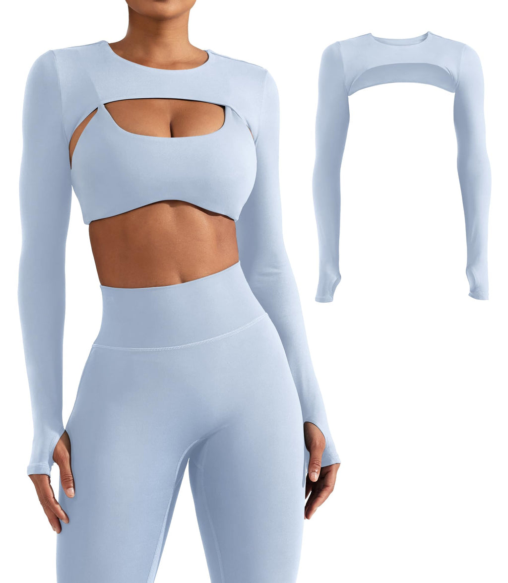YEOREO Women Crop Top Long Sleeve Bolero Open Front Workout Cropped Shirts Sports Shrug