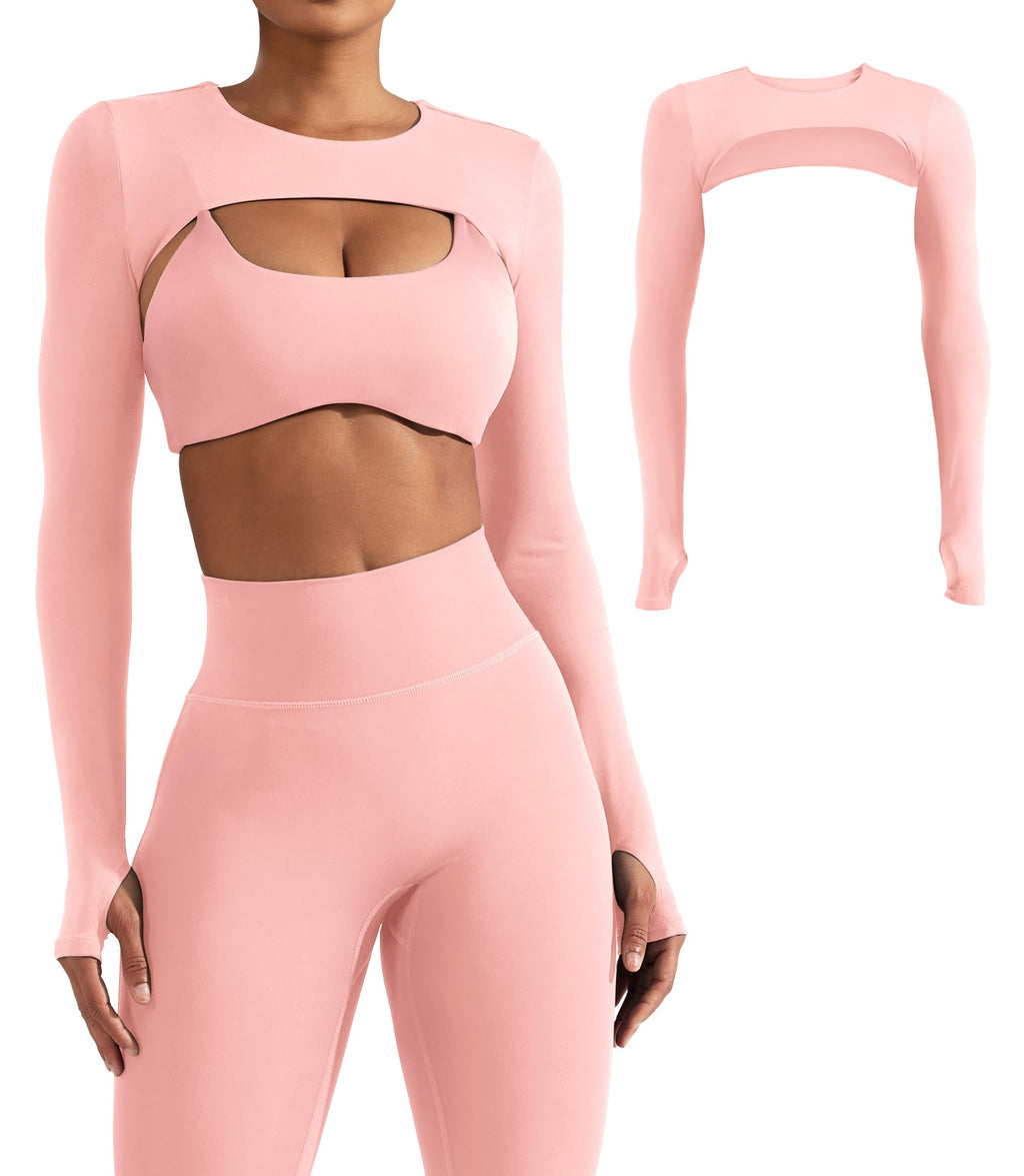 YEOREO Women Crop Top Long Sleeve Bolero Open Front Workout Cropped Shirts Sports Shrug