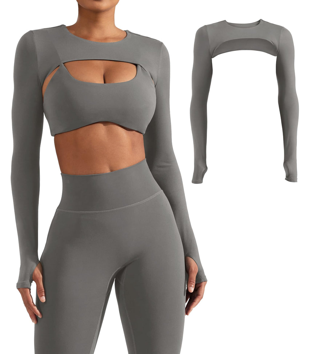 YEOREO Women Crop Top Long Sleeve Bolero Open Front Workout Cropped Shirts Sports Shrug