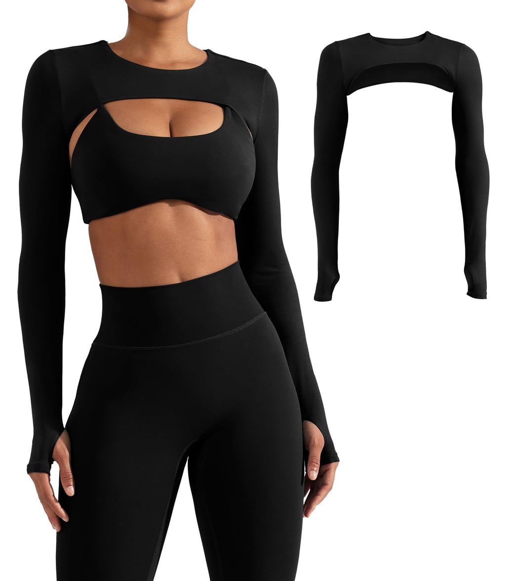 YEOREO Women Crop Top Long Sleeve Bolero Open Front Workout Cropped Shirts Sports Shrug