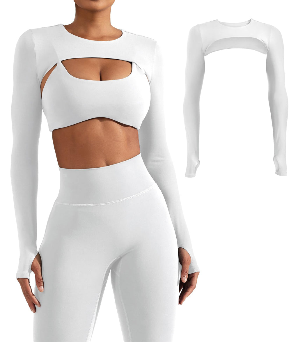 YEOREO Women Crop Top Long Sleeve Bolero Open Front Workout Cropped Shirts Sports Shrug