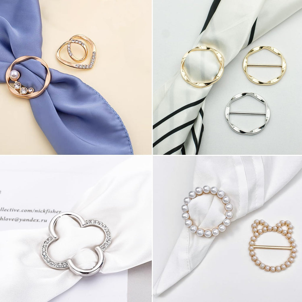 20 Pcs Scarf Ring and Slides for Scarves, Scarf Rings Clip Pin T Shirt Ties Clips for Women, Metal Gold Silver Round Circle Waist Clip Scarf Buckle Tshirt Clip Tightener for Loose Clothes Accessories