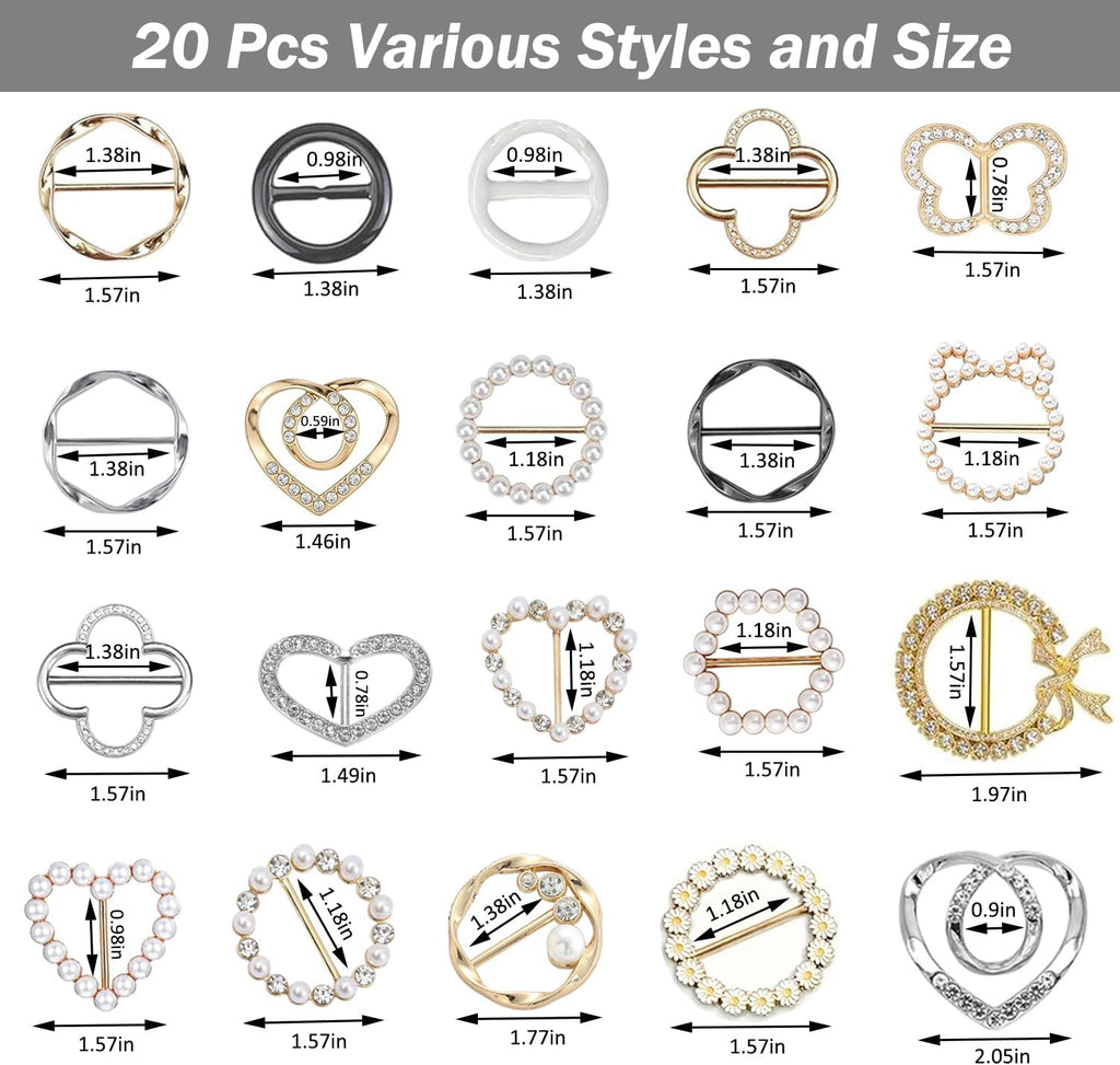 20 Pcs Scarf Ring and Slides for Scarves, Scarf Rings Clip Pin T Shirt Ties Clips for Women, Metal Gold Silver Round Circle Waist Clip Scarf Buckle Tshirt Clip Tightener for Loose Clothes Accessories