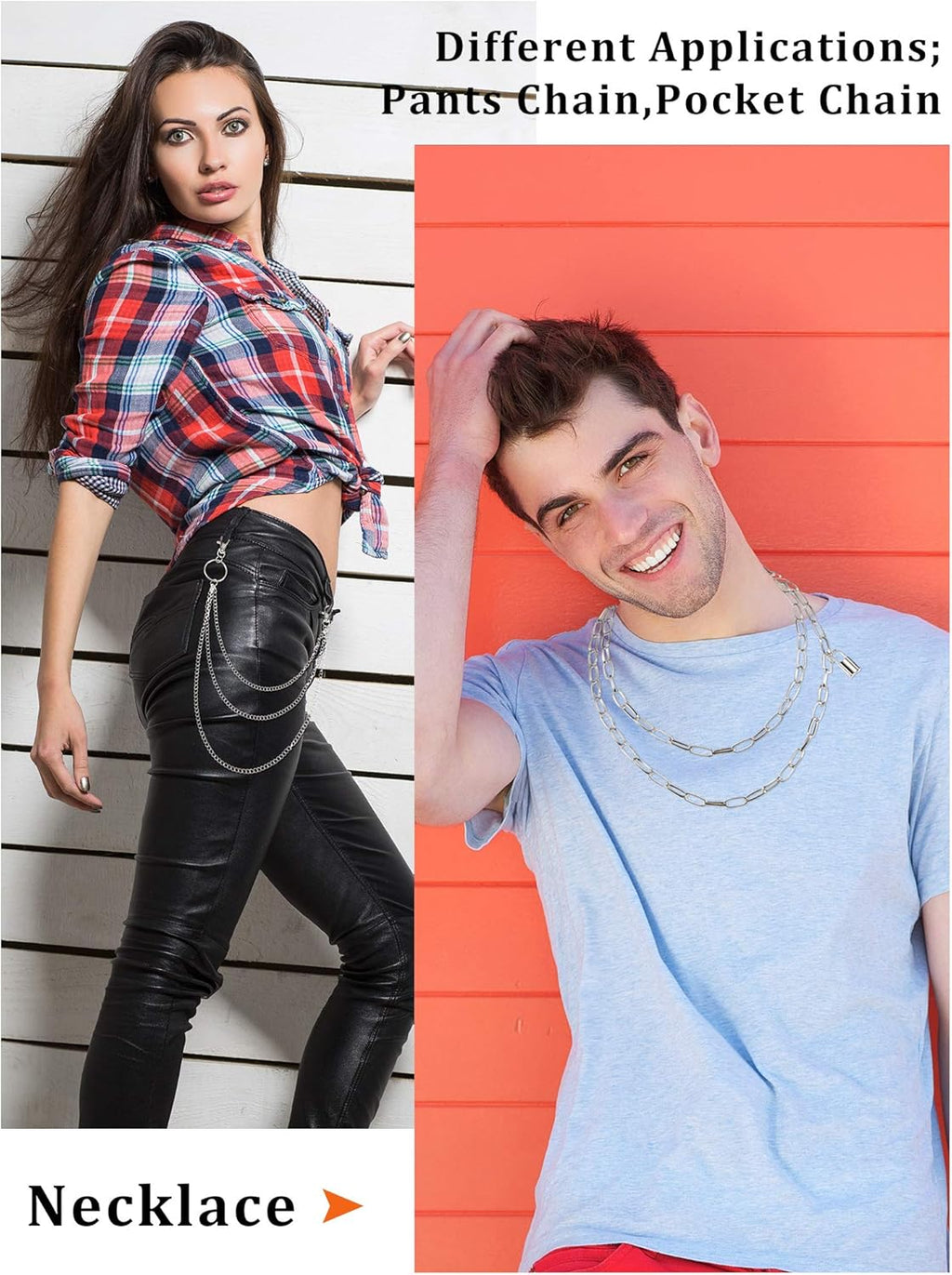 Hicarer 6 Pcs Jeans Chain Belt Silver Pants Waist Pocket Chains Multi Layer Goth Heart Butterfly Gift for Women Men Decor