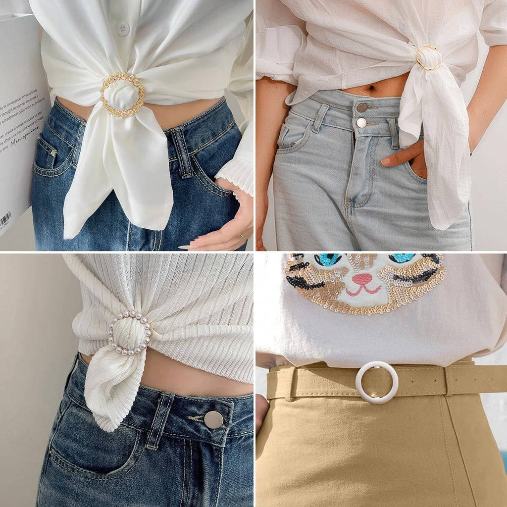 20 Pcs Scarf Ring and Slides for Scarves, Scarf Rings Clip Pin T Shirt Ties Clips for Women, Metal Gold Silver Round Circle Waist Clip Scarf Buckle Tshirt Clip Tightener for Loose Clothes Accessories