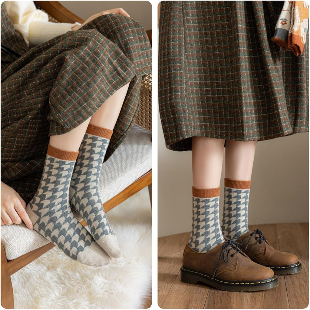 5/10 Pairs Wool Socks for Women Thick Knit Vintage Cute Floral Crew Socks